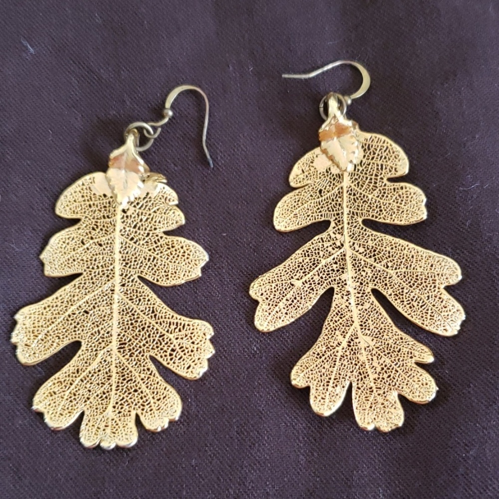 Real hand picked leaf 24kt Gold Earrings